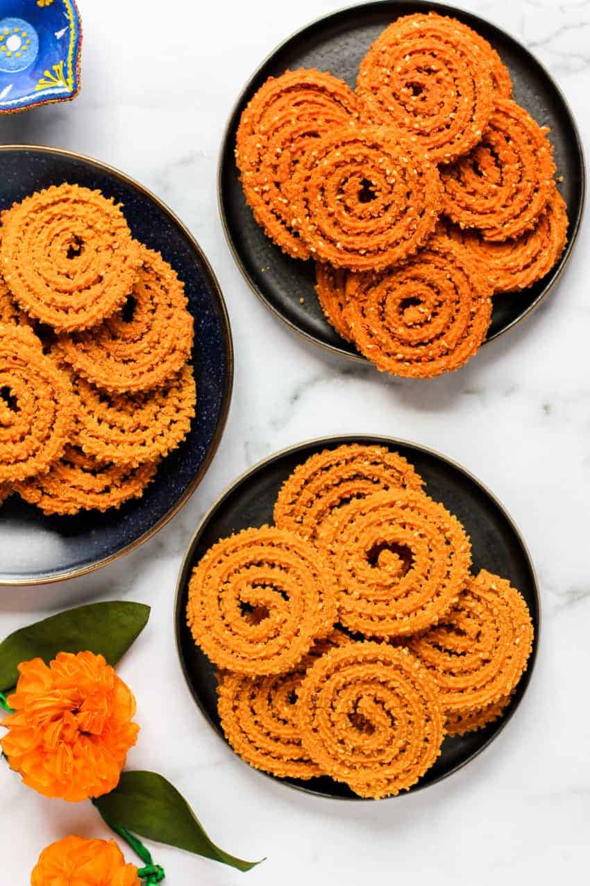 chakli made with traditional bhajani and instant bhajani mix 