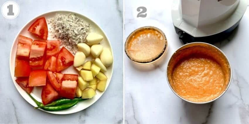 process shot showing ingredients and spice paste for misal 