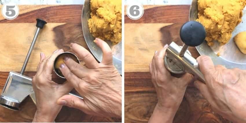 filling press with dough