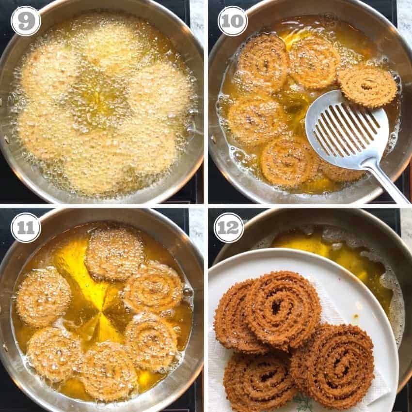 Photos showing how to fry chakli 