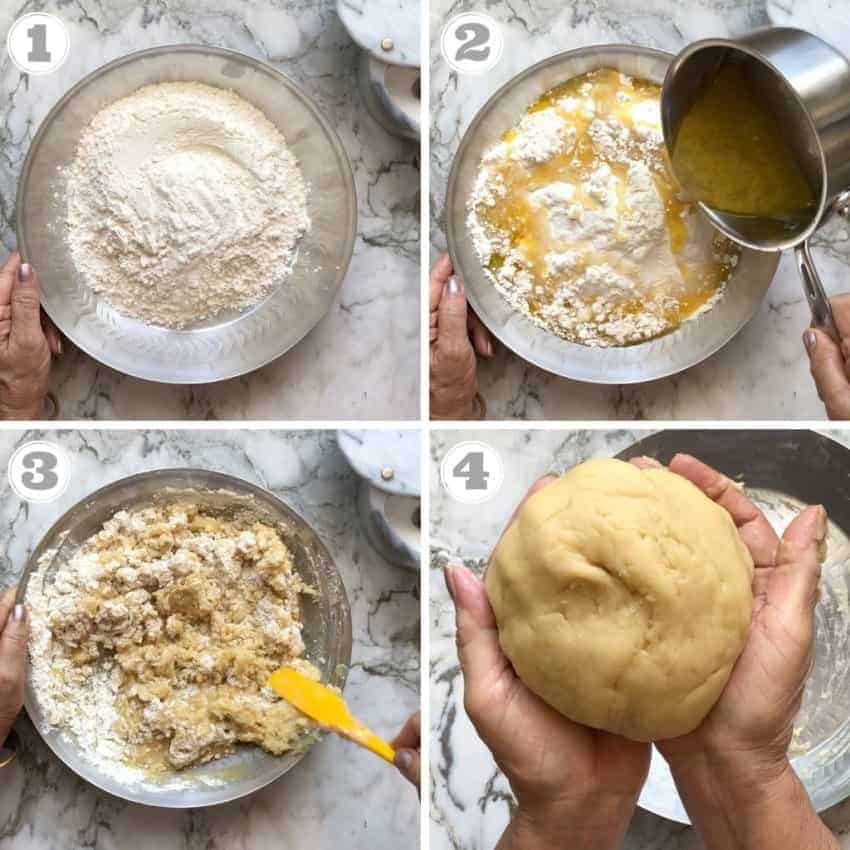 process shots showing how to make shankarpali dough