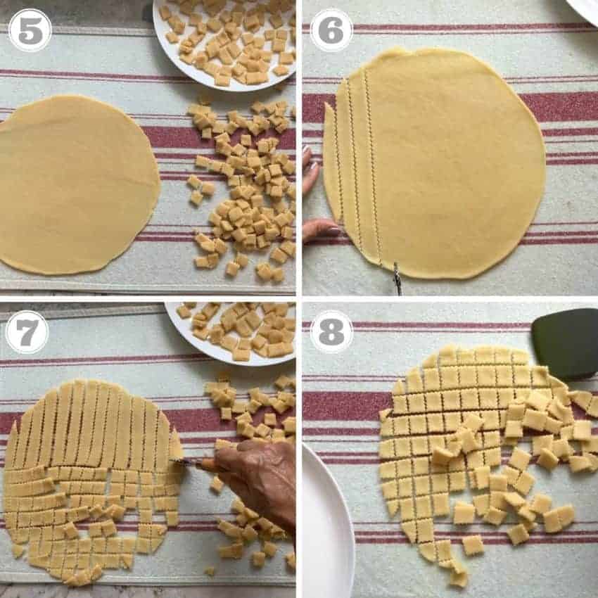 process shots showing how to roll and cut shankarpali 