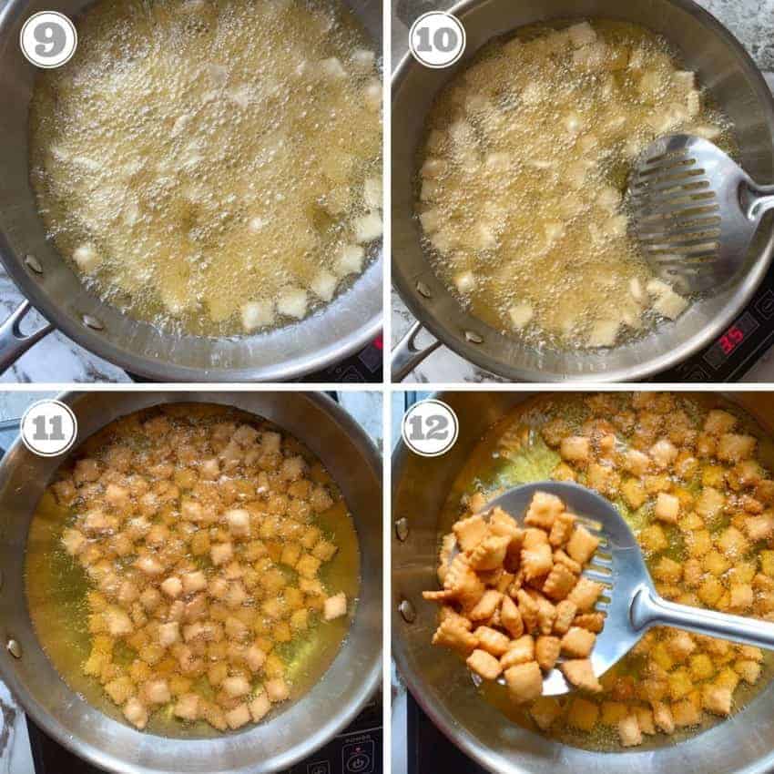 process shots showing how to fry shankarpali 