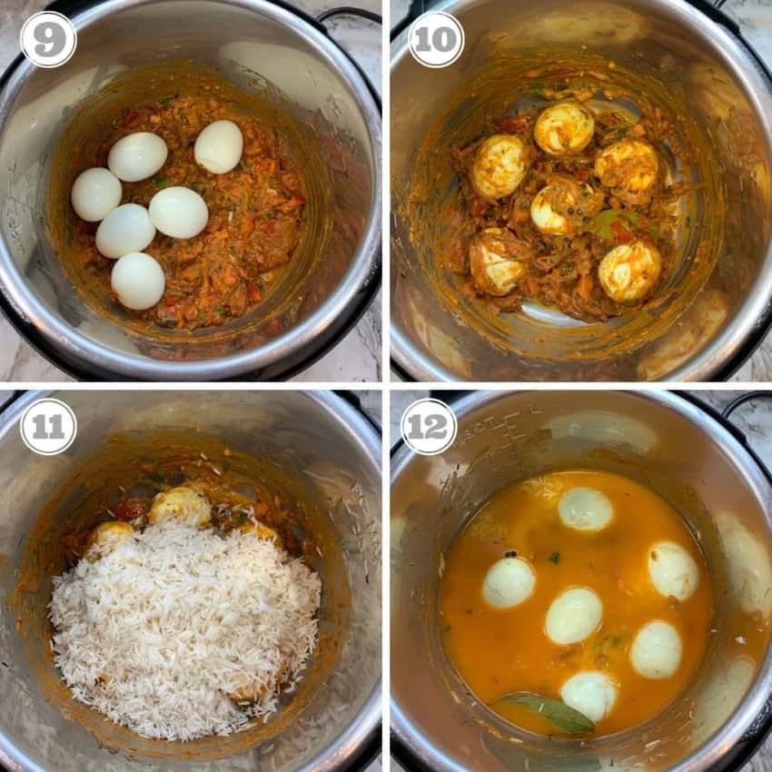 photos showing how to make egg biryani in the instant pot 