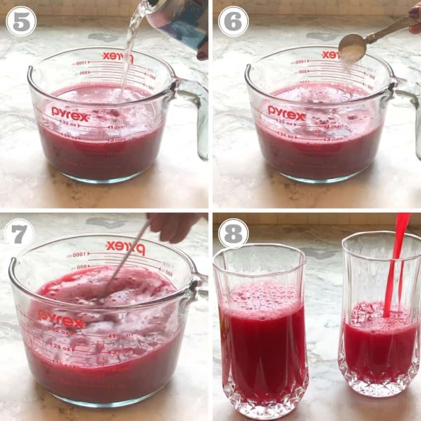 steps five through eight of making pomegranate juice