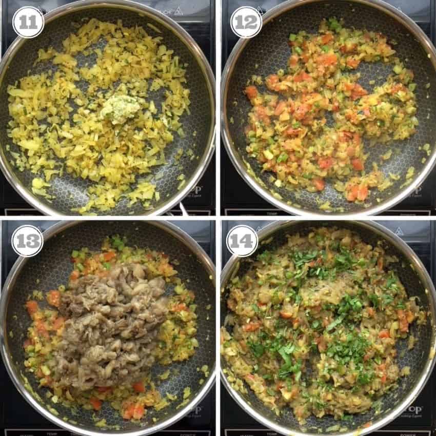 Photos showing steps to make baingan bharta 