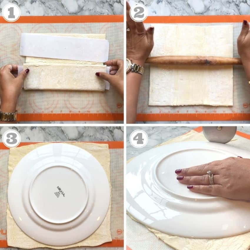 photos showing how to roll the puff pastry sheets 