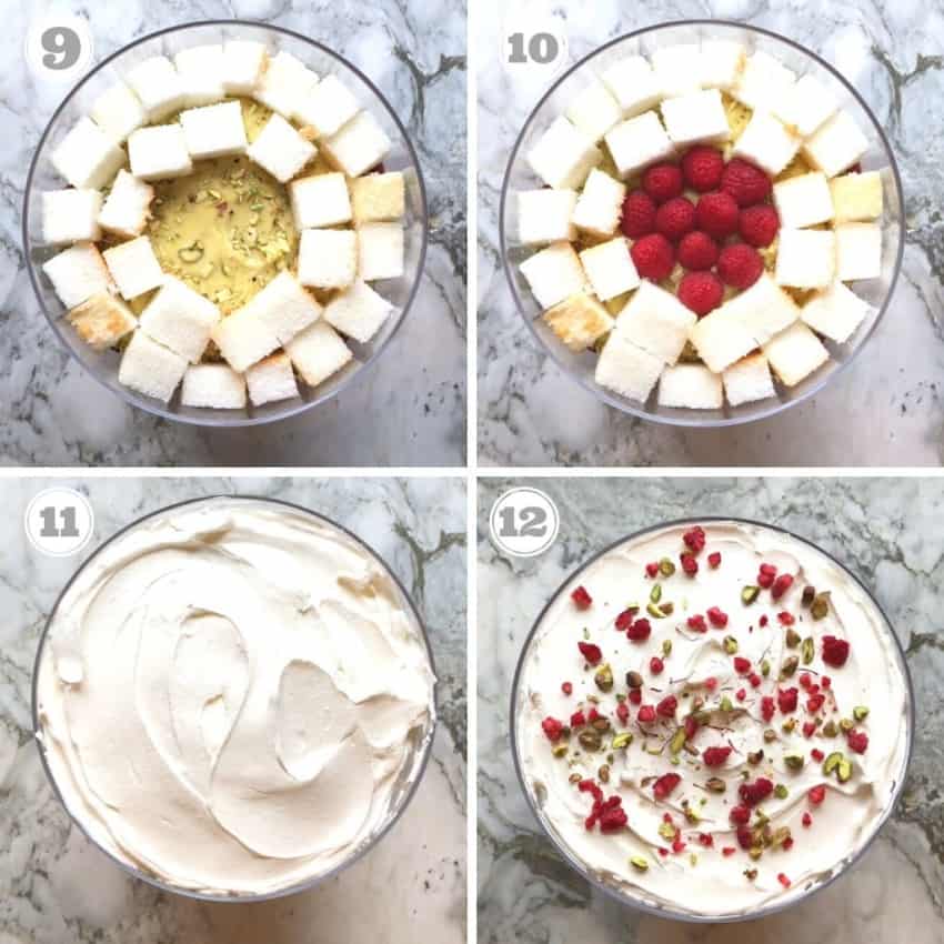 steps nine through twelve showing how to assemble trifle 