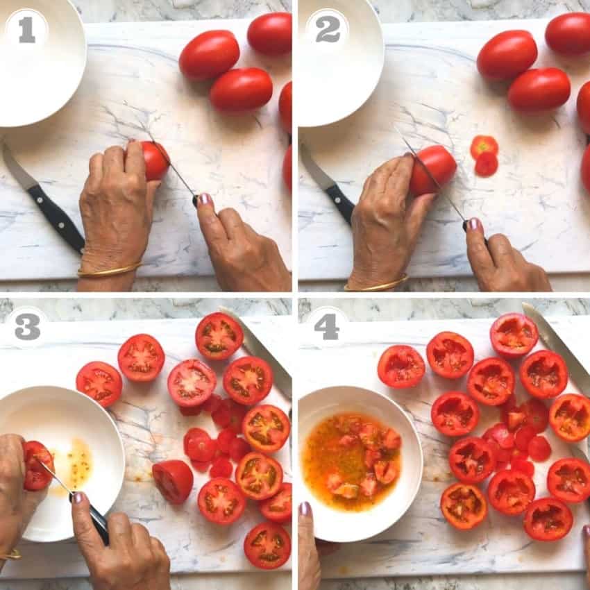 steps showing how to prep tomatoes 