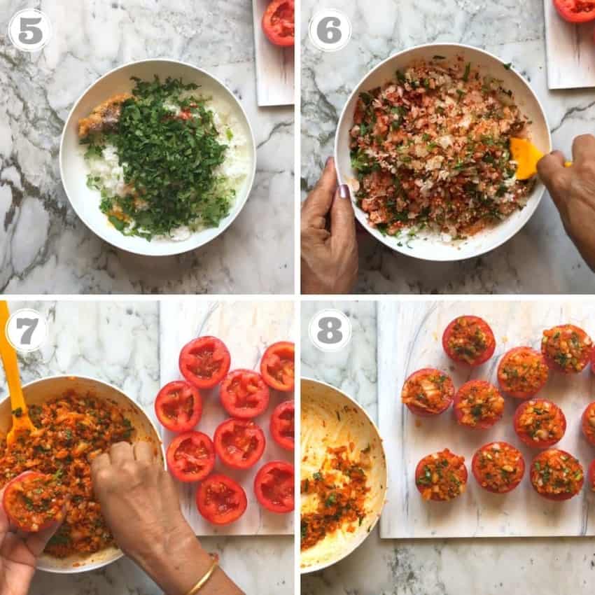 steps showing how to prepare the filling and stuff them 