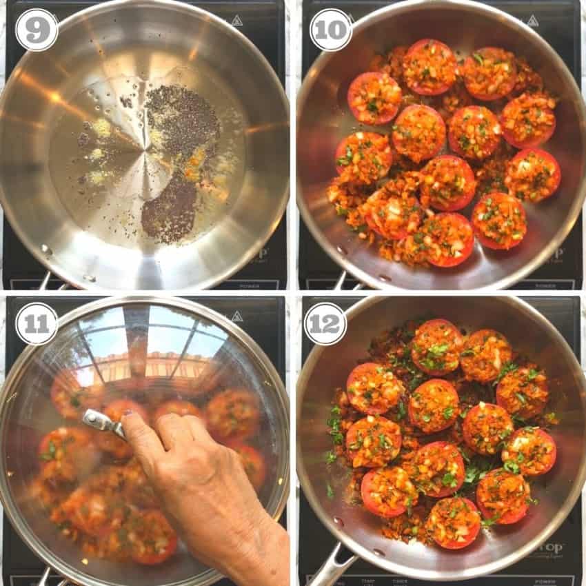 cooking tomatoes in a frying pan 