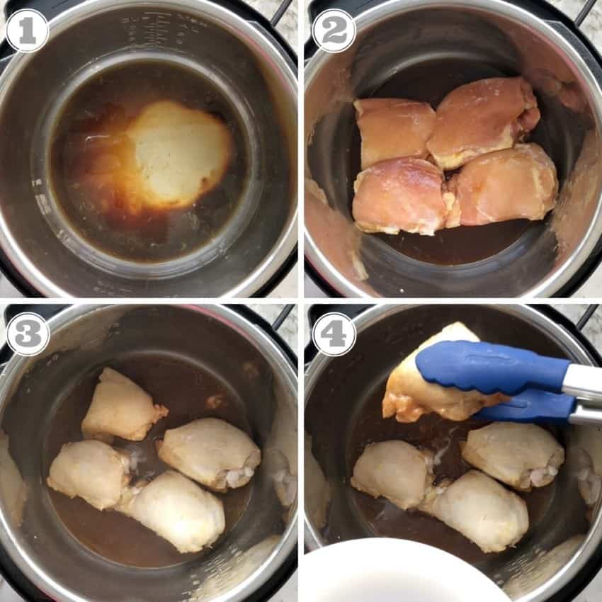 steps one through four showing cooking chicken in the Instant Pot