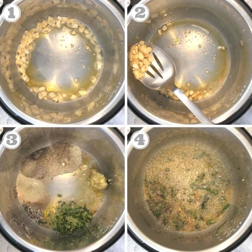 steps one through four of making ven pongal in the Instant Pot