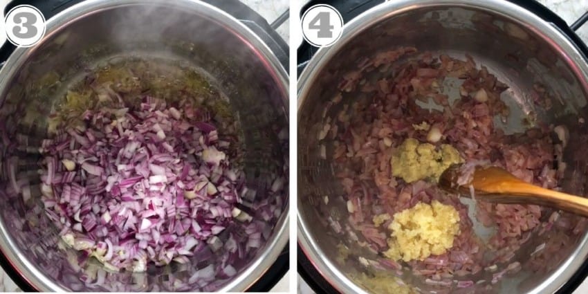 sautéing onions, ginger and garlic 