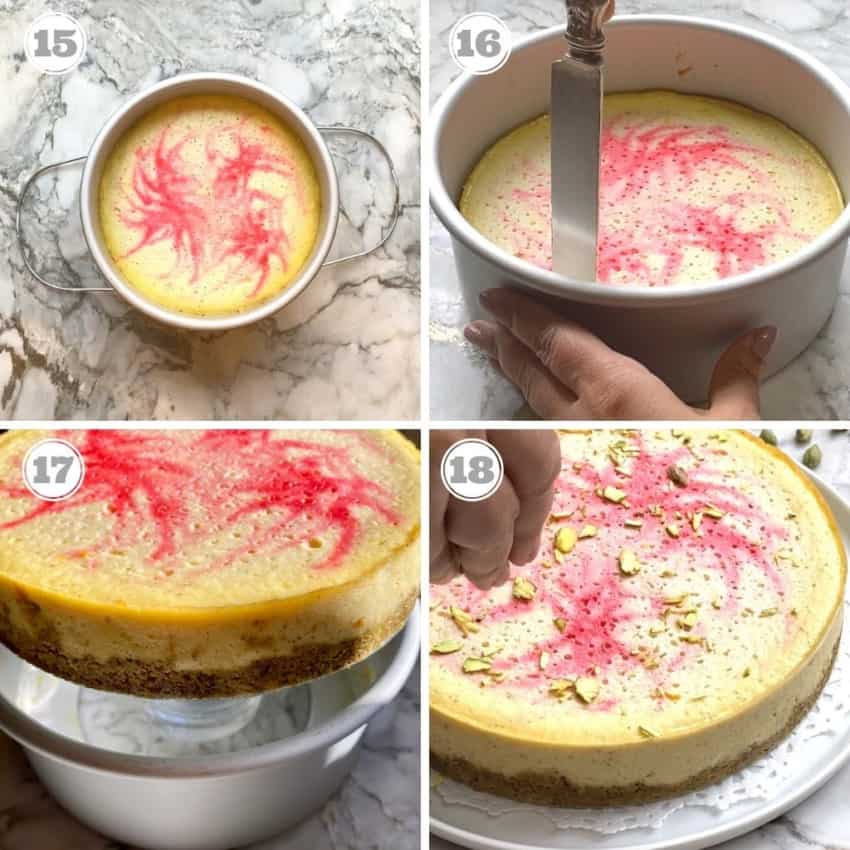 photos fifteen through eighteen taking the cheesecake out 
