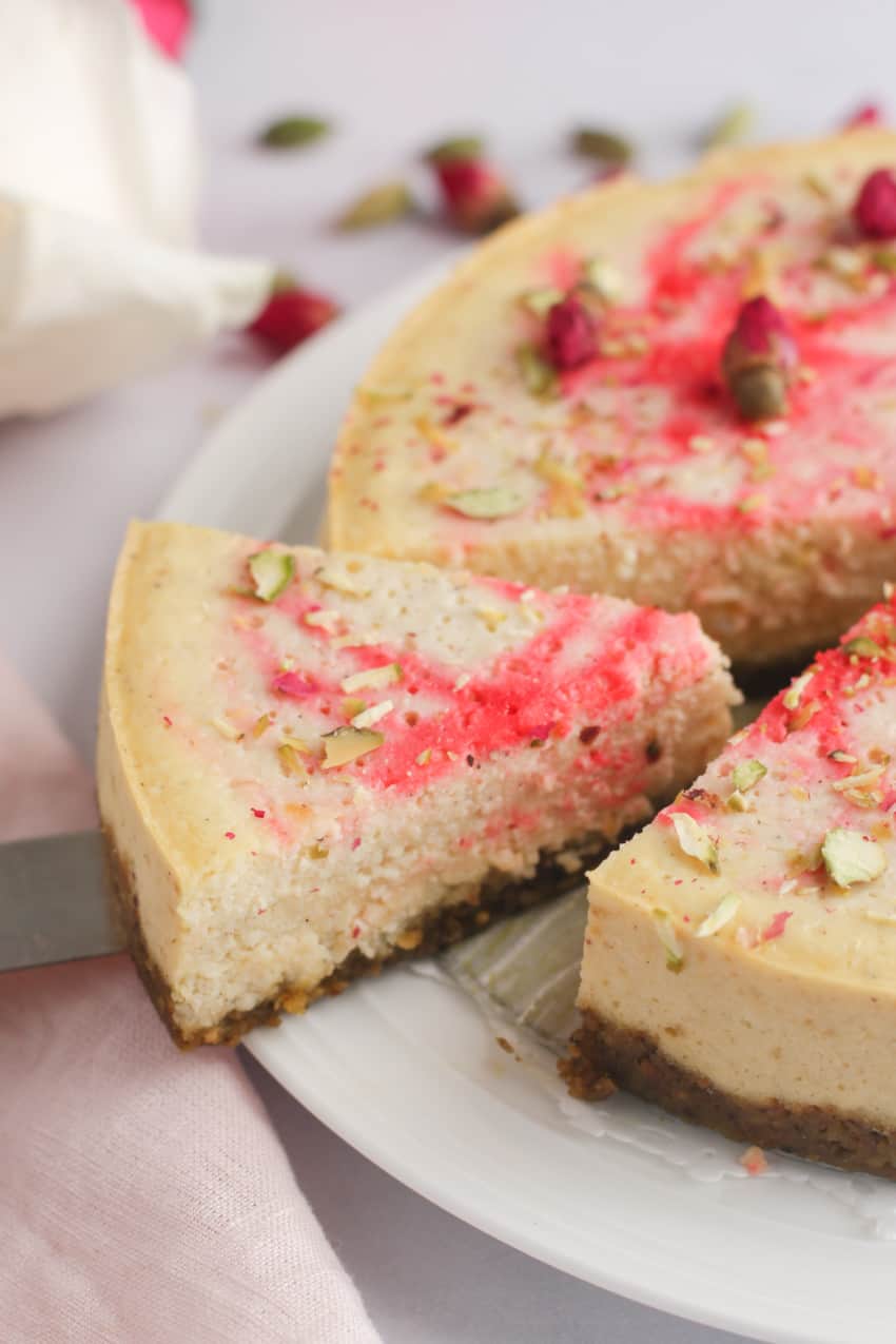 slice of rose ricotta cheesecake 