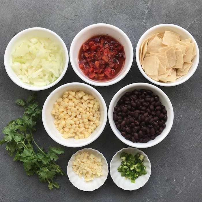 Ingredients for homemade chicken tortilla soup