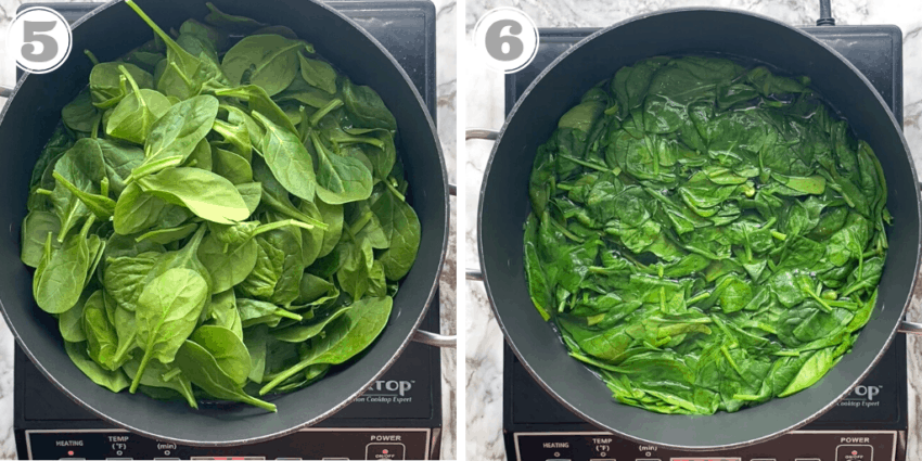 steps showing how to blanch spinach 