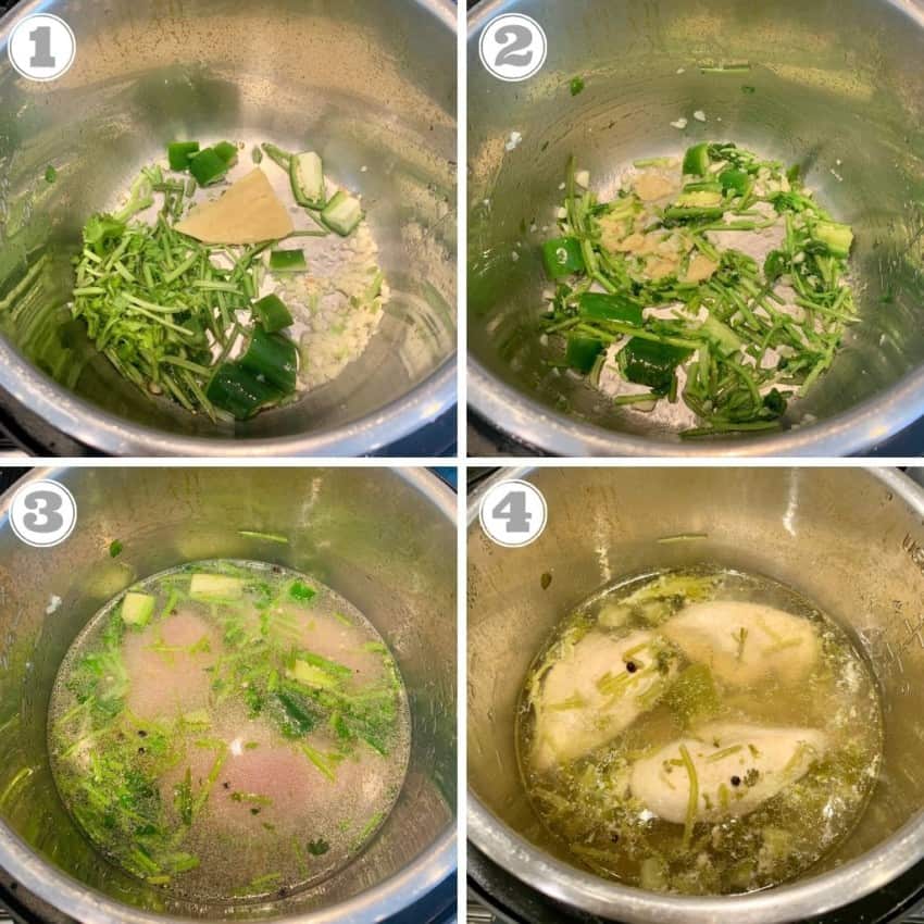 steps one through four of making chicken cilantro soup 