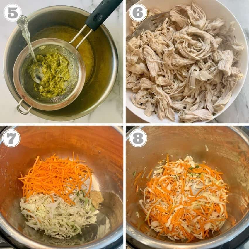 steps five through eight of making chicken cilantro soup 
