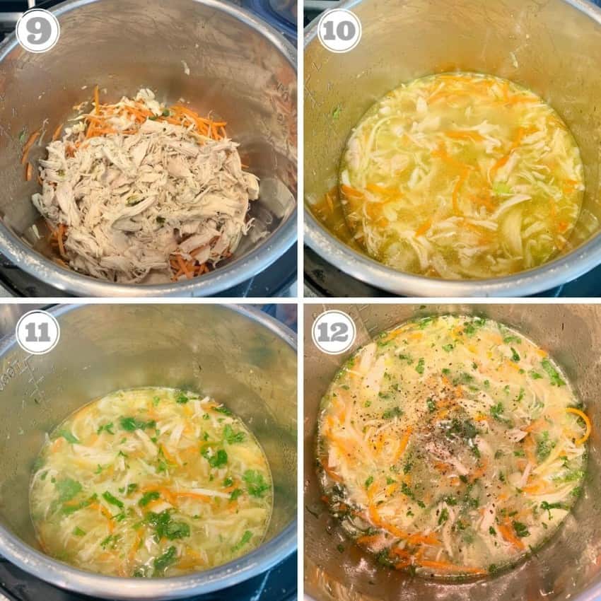 steps none through twelve of making chicken cilantro soup 