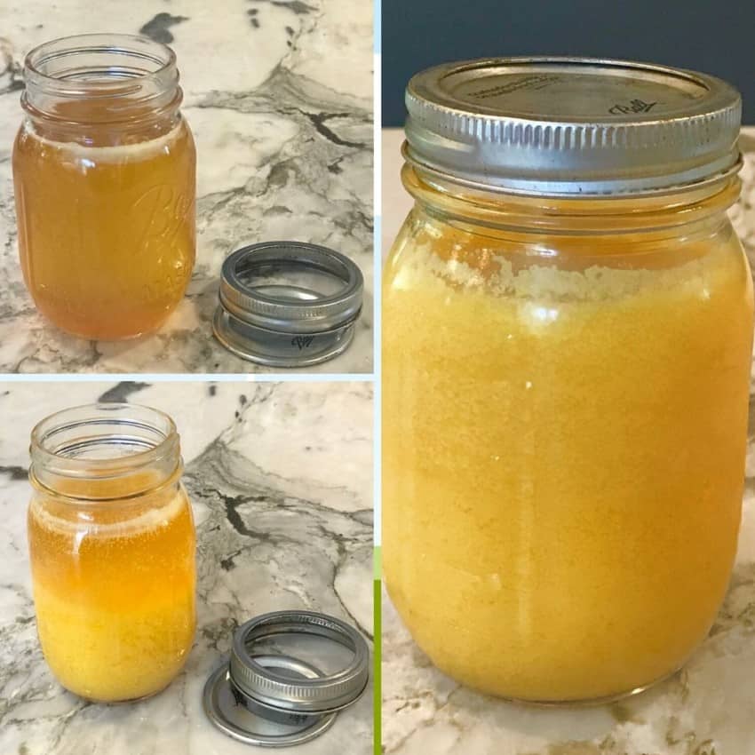 collage showing hot, warm and cold ghee in mason jars 