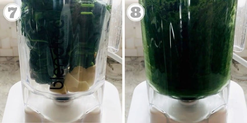 pureeing spinach in the blender 