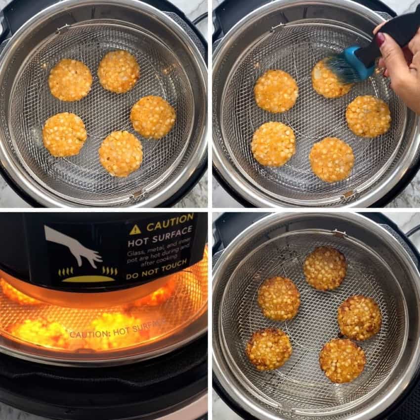 steps showing how to air fry sabudana vada 