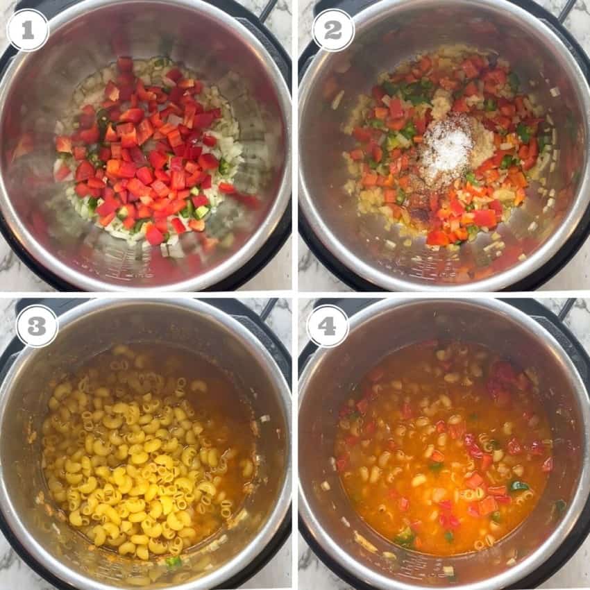 steps one through four of making instant pot pasta