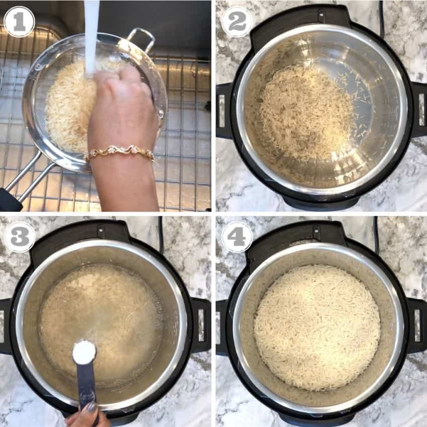 steps showing how to make Instant Pot Basmati rice 