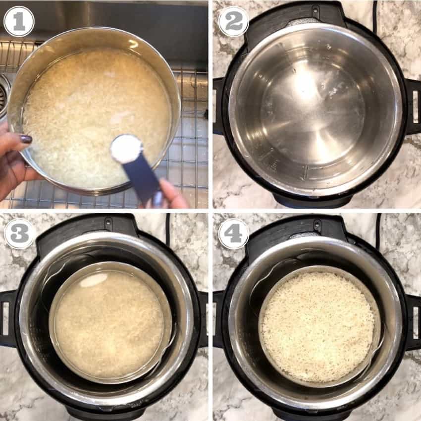 steps showing how to make pot in pot Instant Pot Basmati rice 