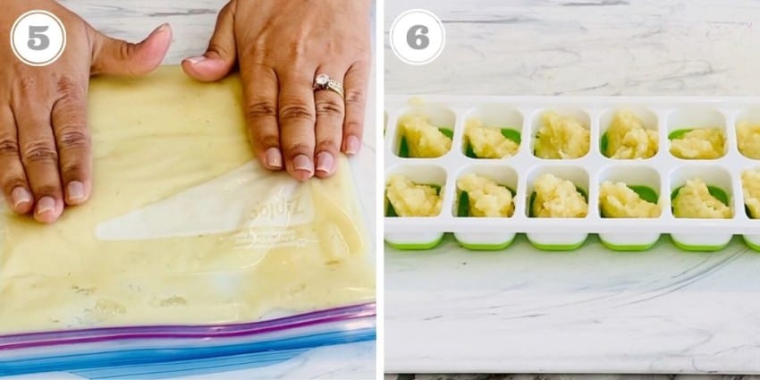 garlic paste in freezer bag and silicone tray 