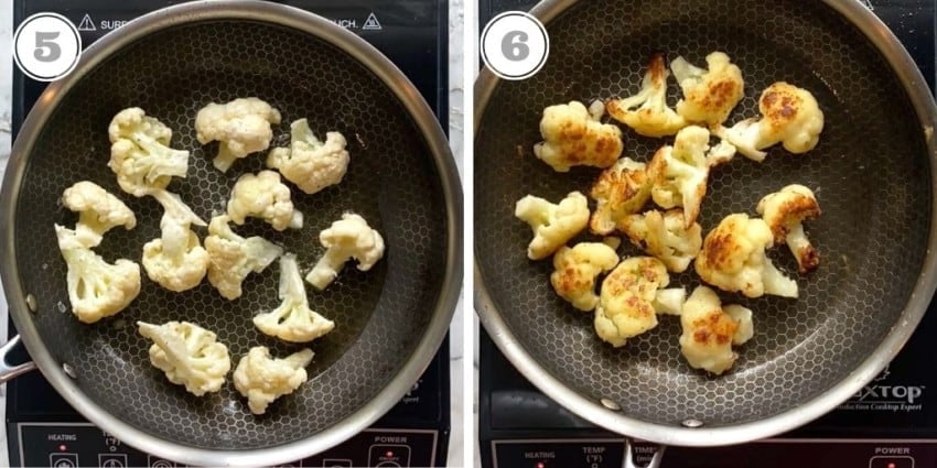 pan frying cauliflower florets 