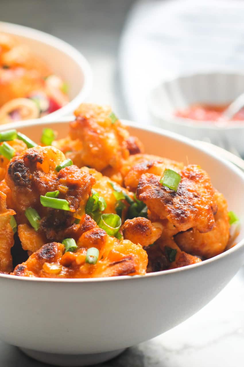 Gobi Manchurian in a white bowl 