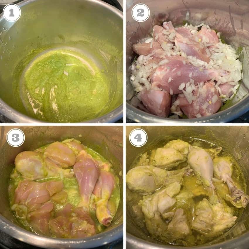 Steps one through four of chicken curry
