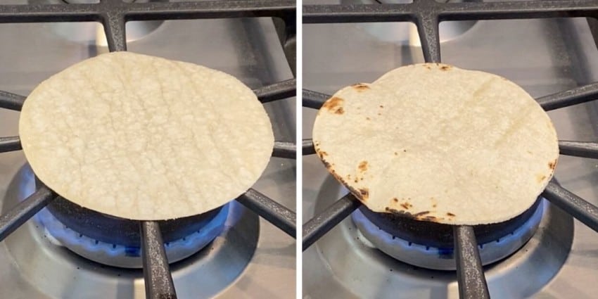 warming tortillas on flame 