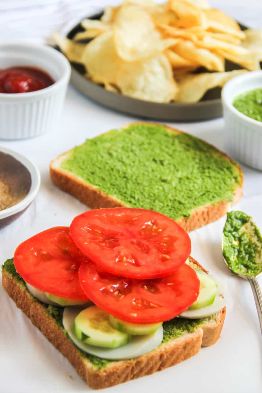 assembling chutney sandwich 