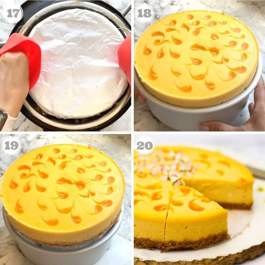 process showing how to take cheesecake out of the pan 