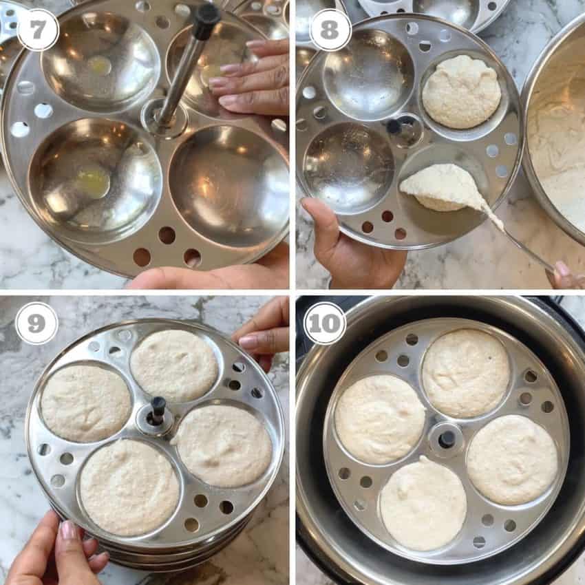 setting idli stand with idli batter 