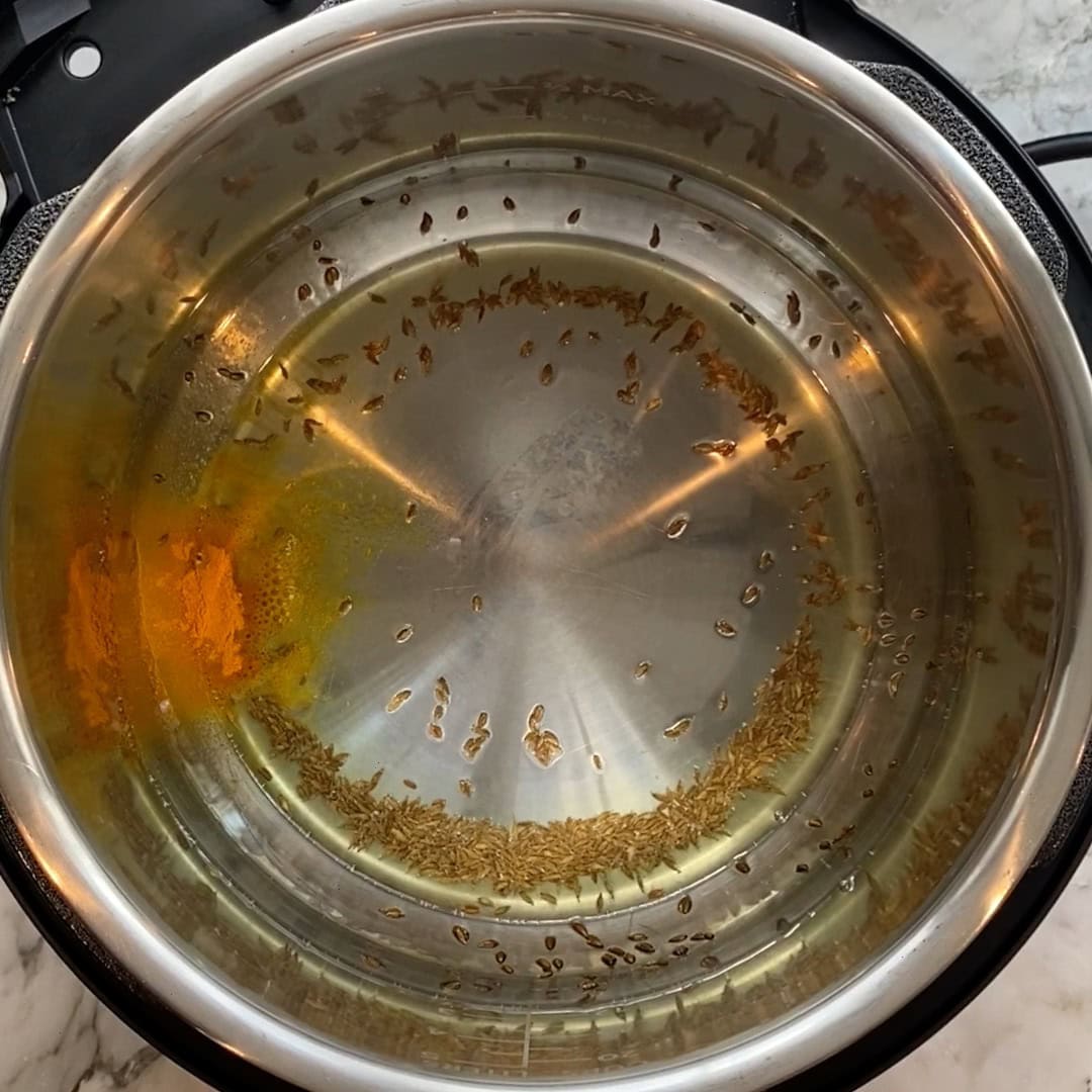 Cumin and turmeric tadka in the Instant pot