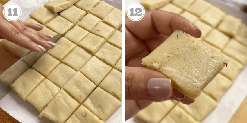 cutting almond fudge 