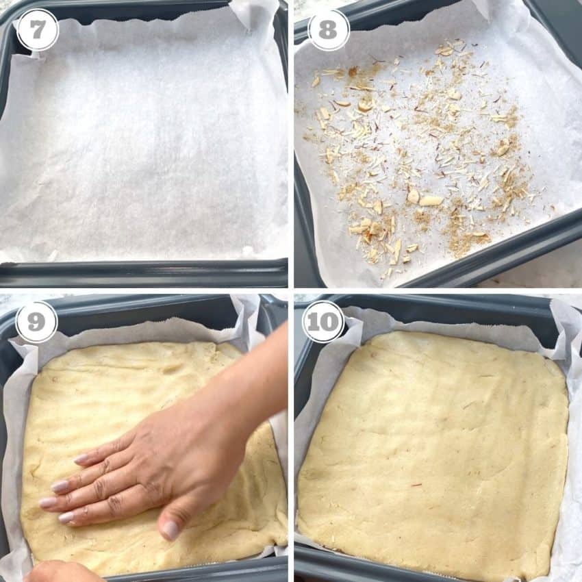 pressing dough in the pan 