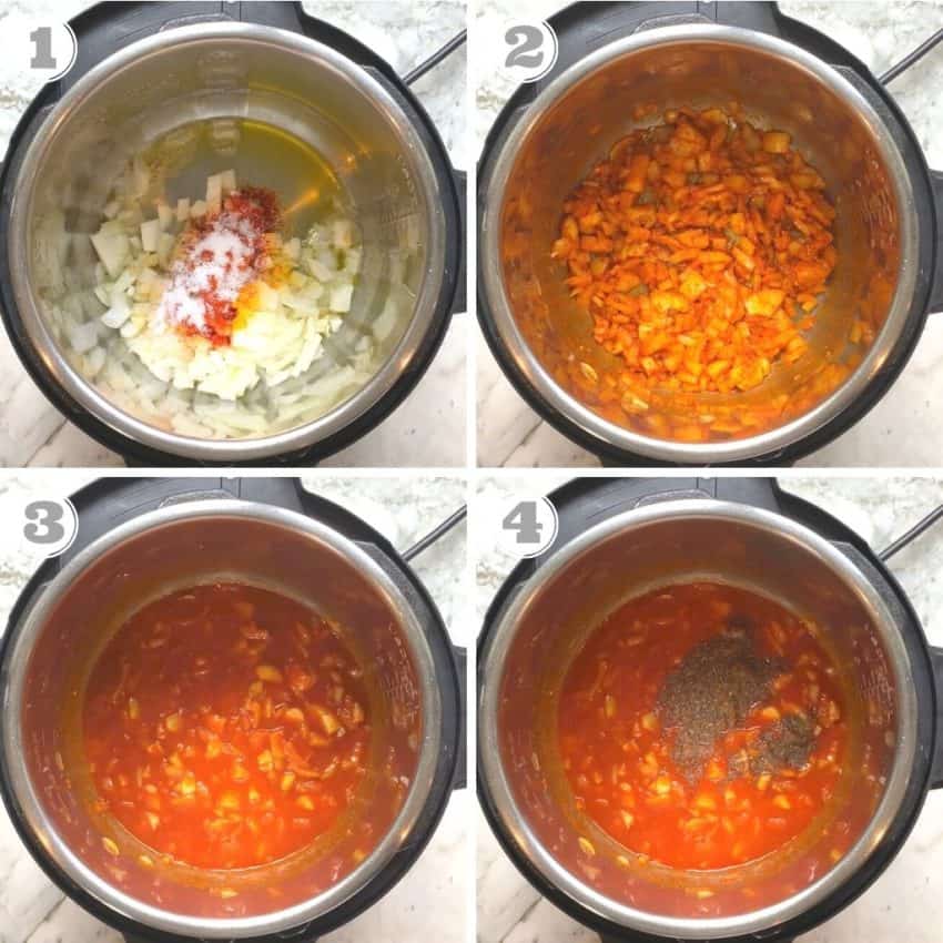 saute onions, tomatoes and spices in Instant Pot 
