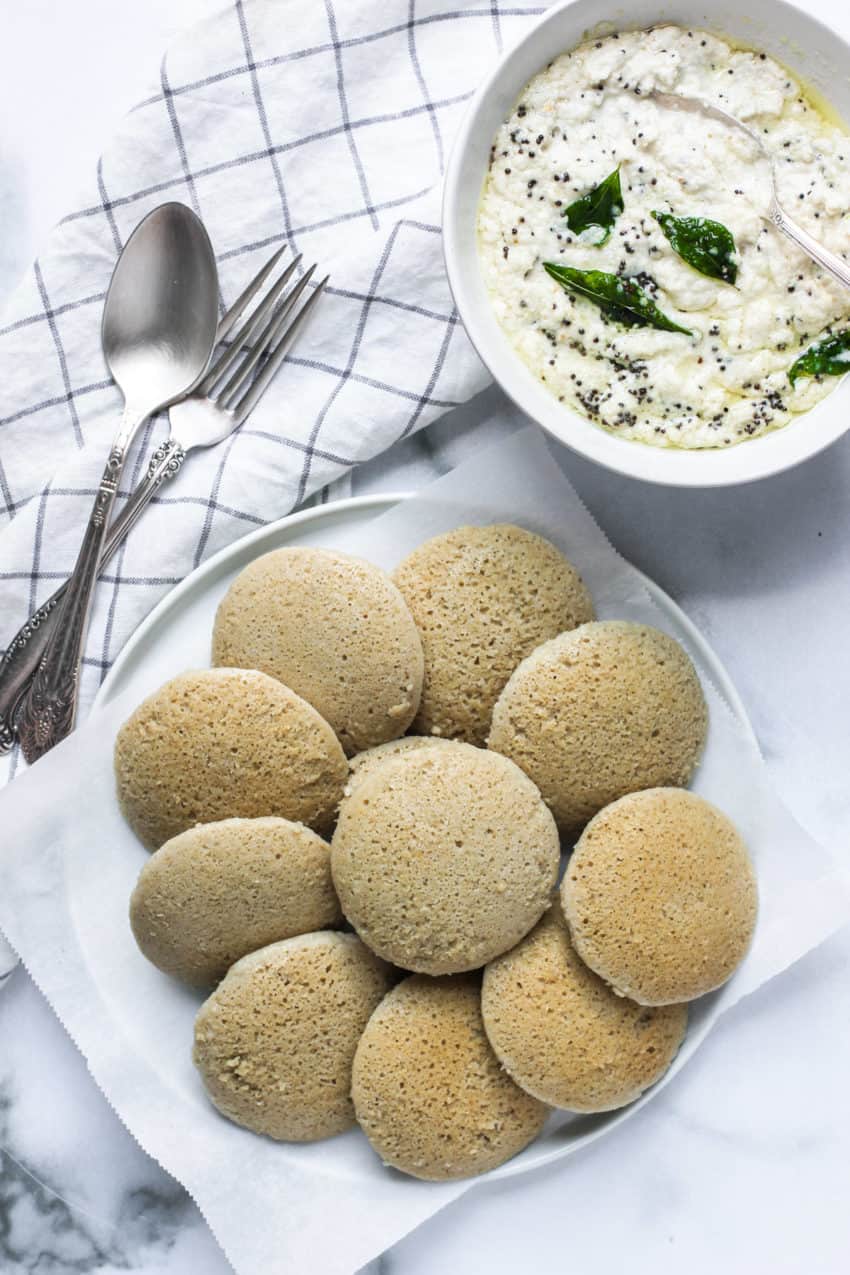Idli served with chutney 