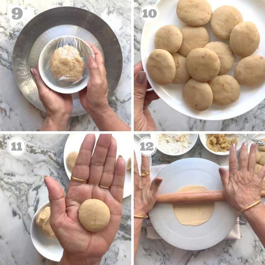 making dough balls and rolling 