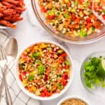 mund salad with cilantro and lime on the side