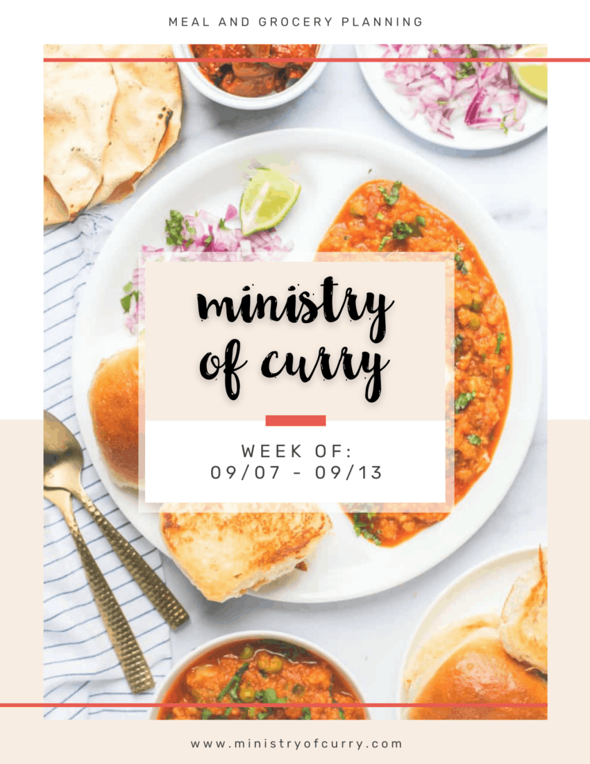 Ministry of Curry Meal Plan and Grocery List Week of 090720