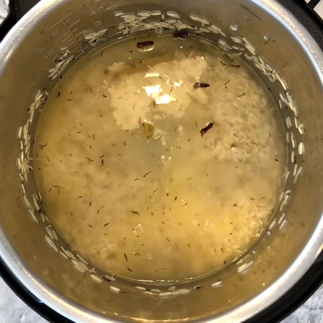 salt and water added to the rice 