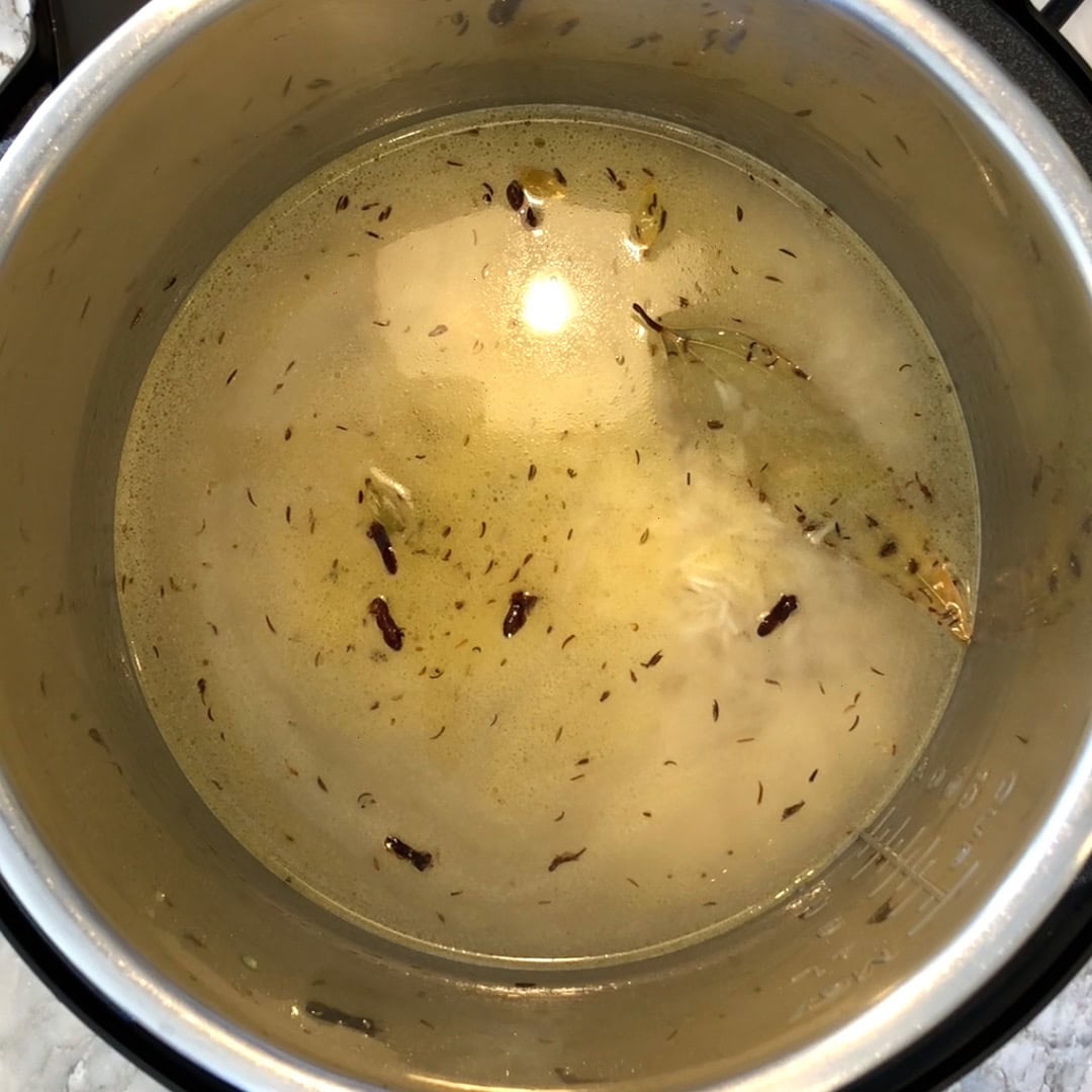 jeera rice ready to be cooked in the Instant Pot 