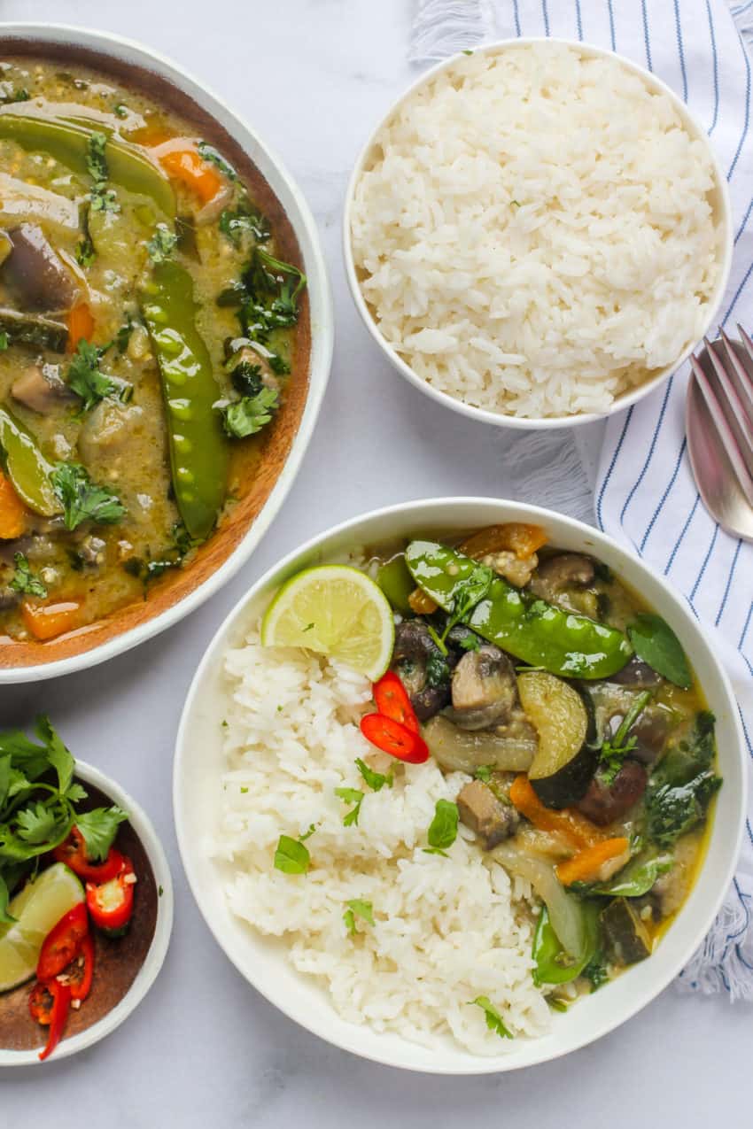 Thai Green curry served with rice
